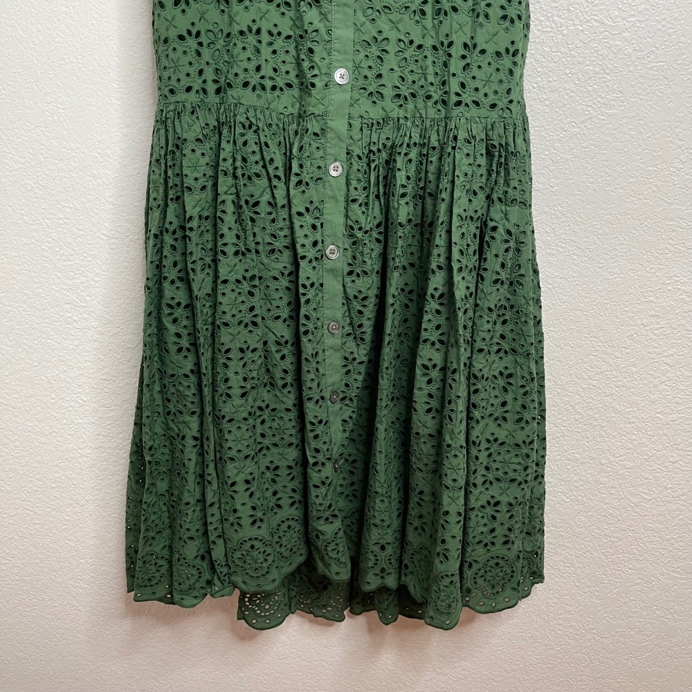 Veronica Beard Green Eyelet Cotton Midi Dress Puff Sleeve Button Front Size 10 - Picture 4 of 6